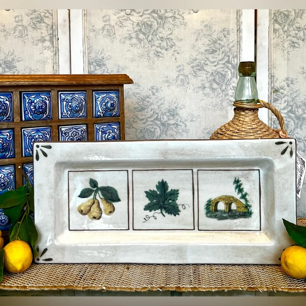 Vintage Williams-Sonoma “Pears Scene” Rectangular Serving Tray/Platter 18”